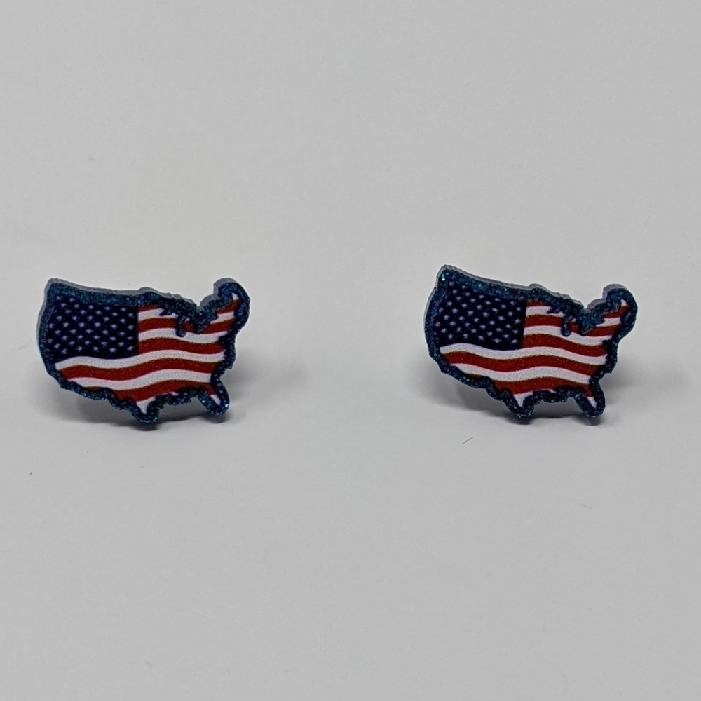 American Flag red white and blue glitter acrylic earrings - Picture 2 of 7